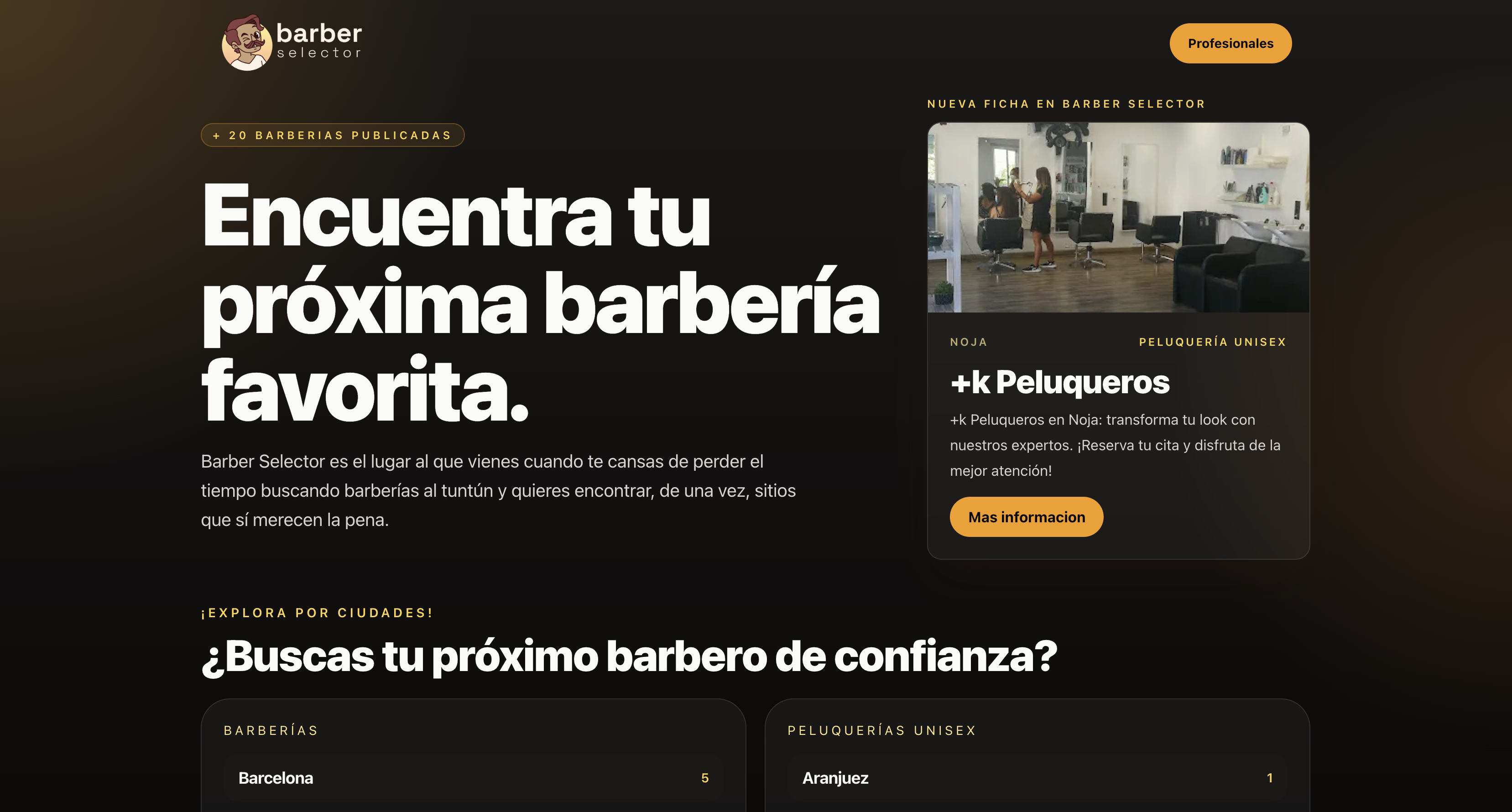 Captura del proyecto Barber Selector
